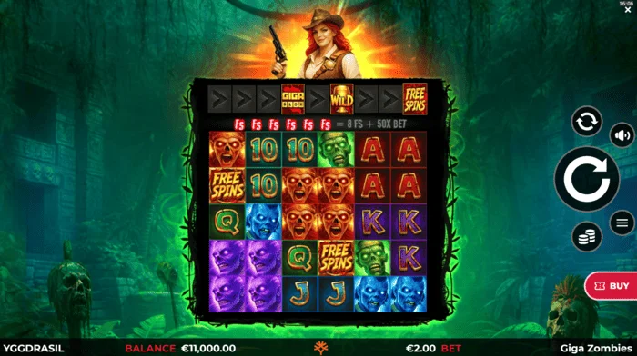 Giga Zombies - game screen with 6x5 reels